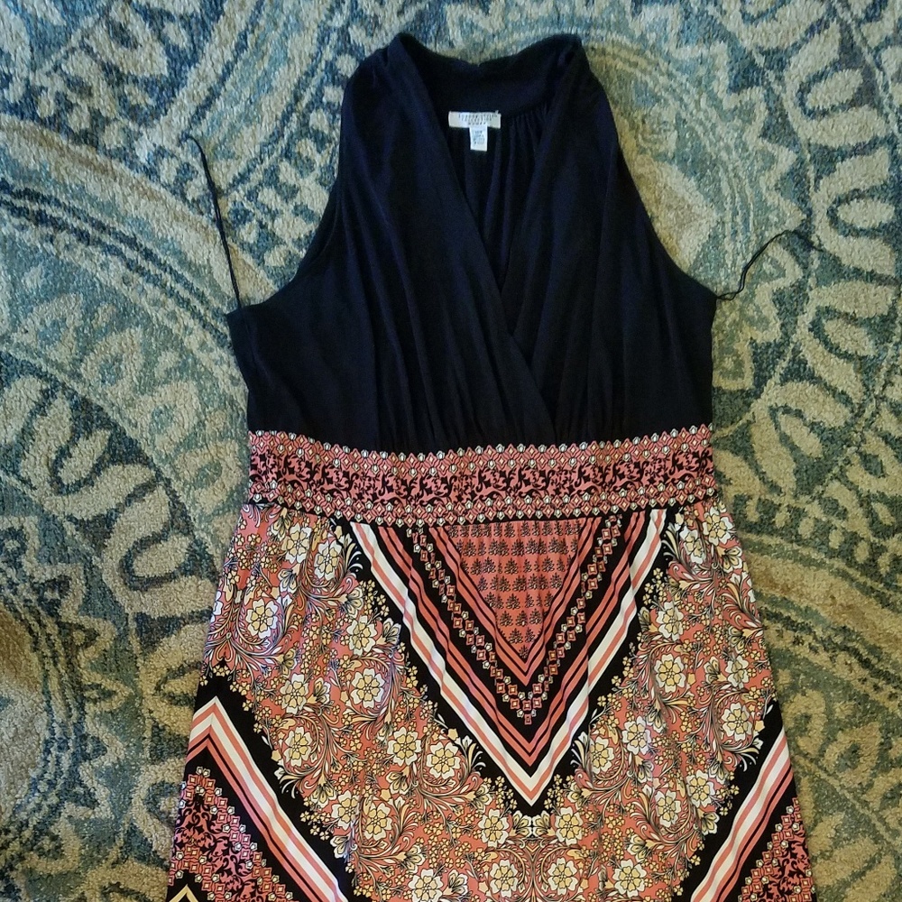 Sleeveless Black & Coral Maxi Dress Size 18